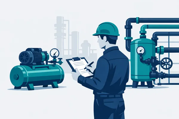 Technicien avec clipboard vérifiant l'éligibilité d'un équipement industriel